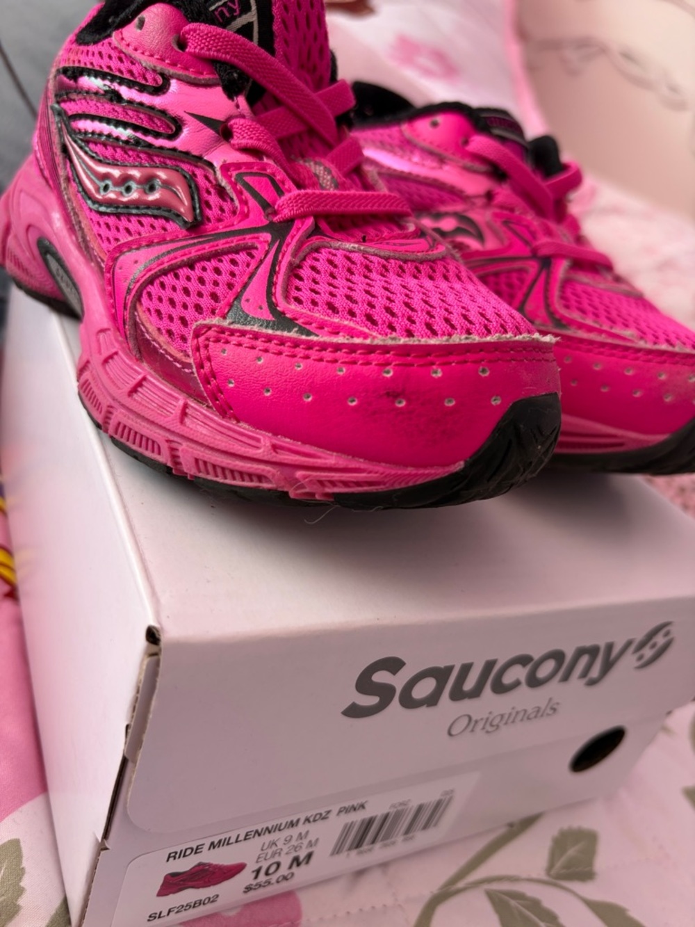 GIRL Saucony Hot Pink Mesh Running Sneakers with Black Accents